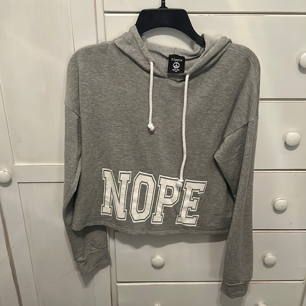 Gray “NOPE” Cropped Sweatshirt